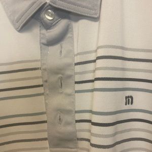 Travis Mathew XL, white golf shirt with Gray.